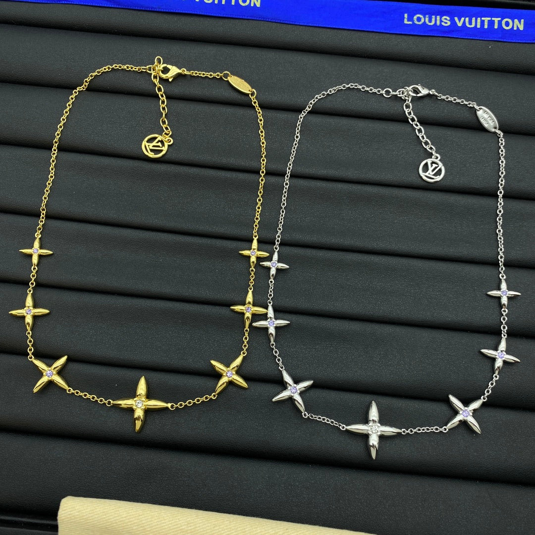 Four-Point Star CZ Center Station Choker Necklace