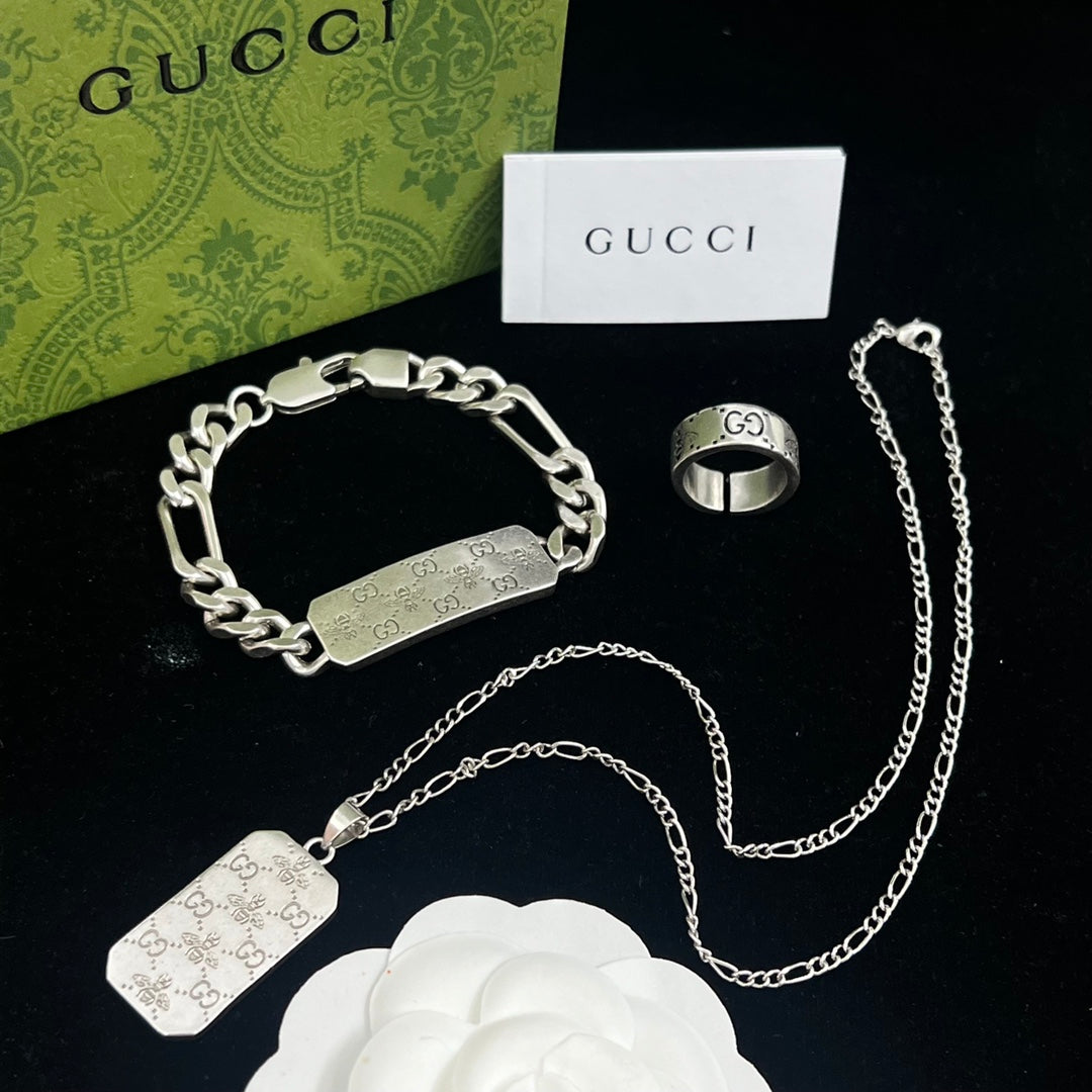 Silver Logo Dog Tag Jewelry Set