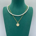 Pearl & Chain Double Layer Necklace with Pavé Floral Pendant