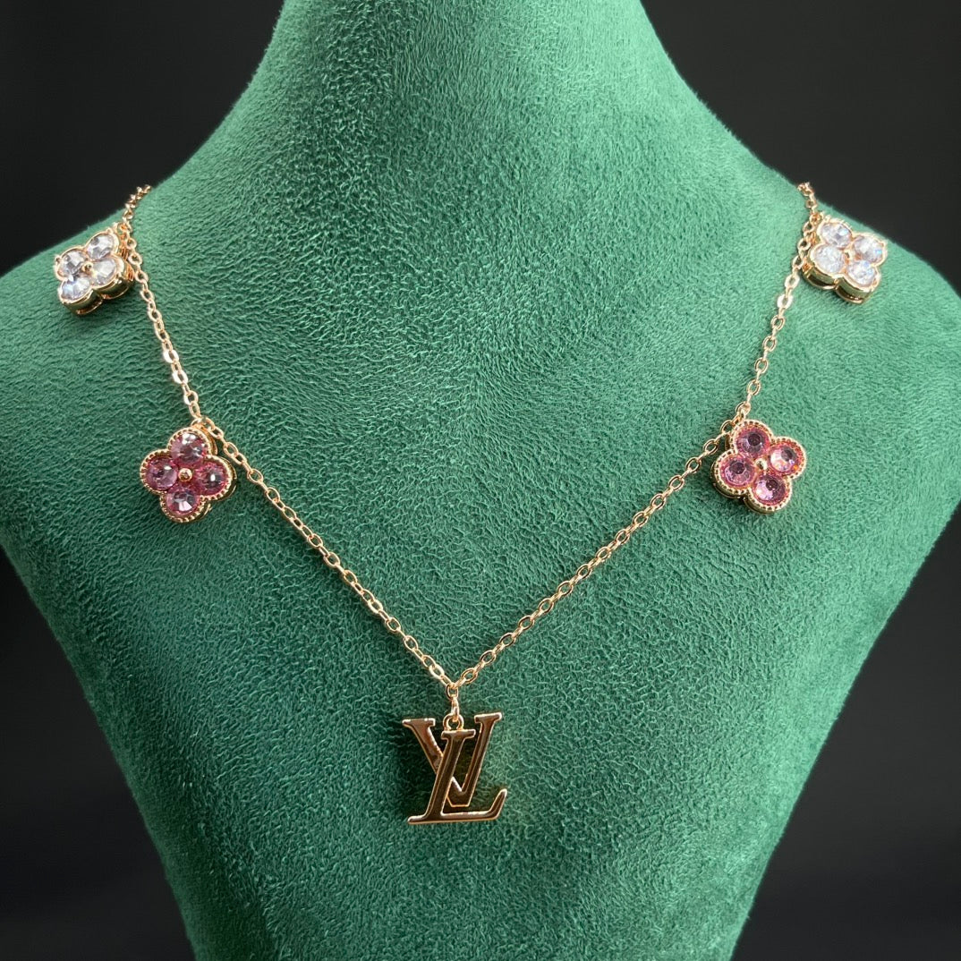 Crystal Clover Multi-Charm Station Necklace