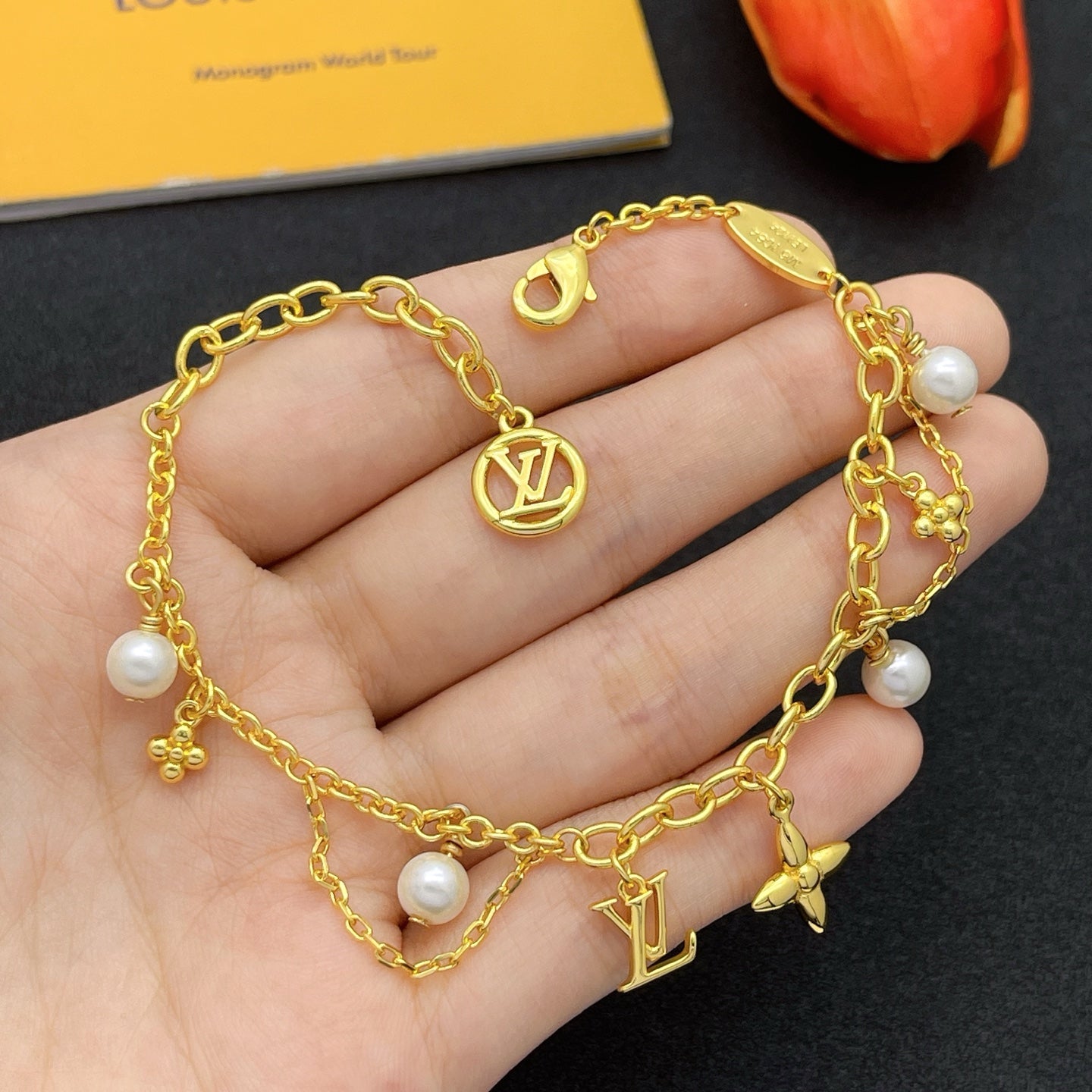 Pearl & Flower Charm Layered Chain Jewelry Set