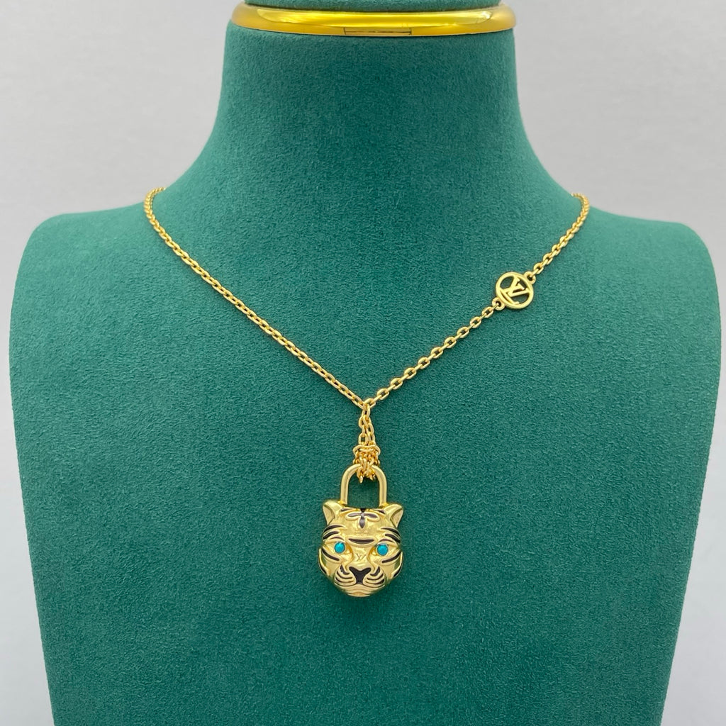 Tiger Face Lock Charm Pendant Necklace