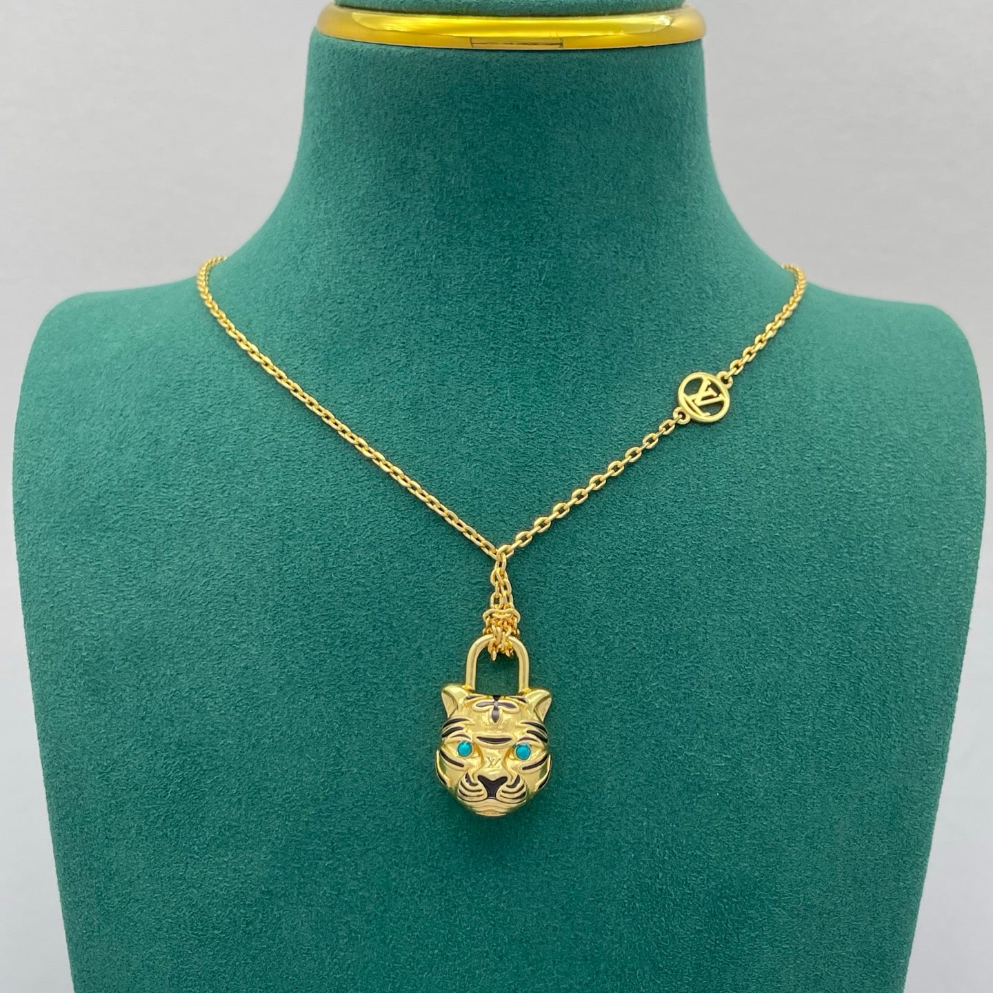 Tiger Face Lock Charm Pendant Necklace