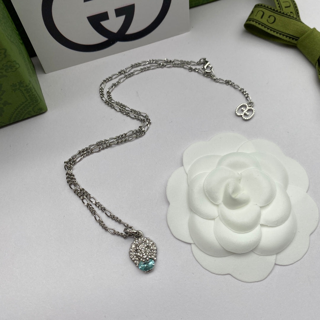 Pavé Crystal Panther Head Aqua Crystal Jewelry Set