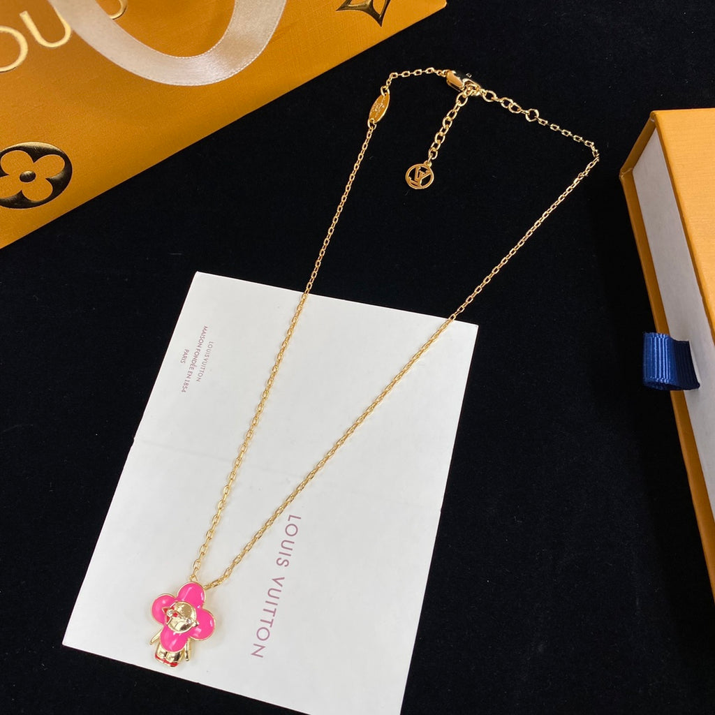 Sweet Pink Enamel Clover Blossom Charm Set