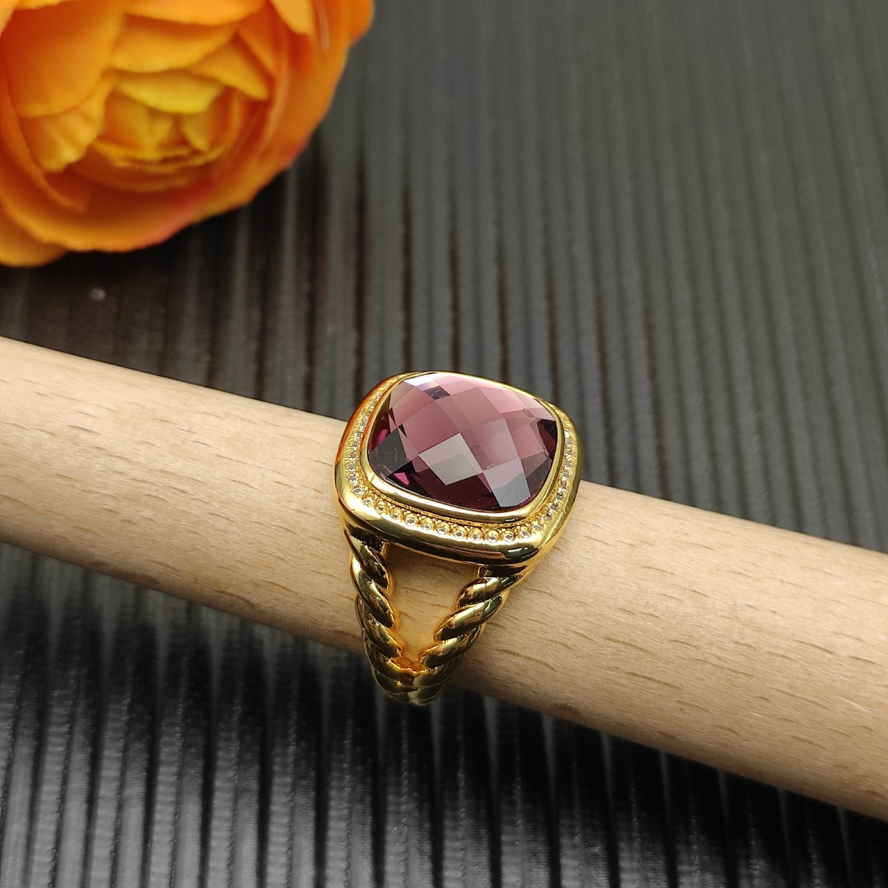 Colorful Crystal Square Pendant Necklace & Ring Set