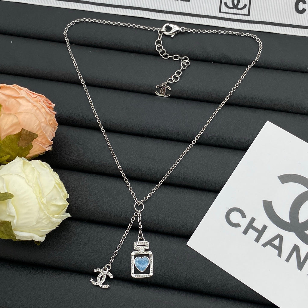 Crystal Heart Perfume Bottle Pendant Necklace