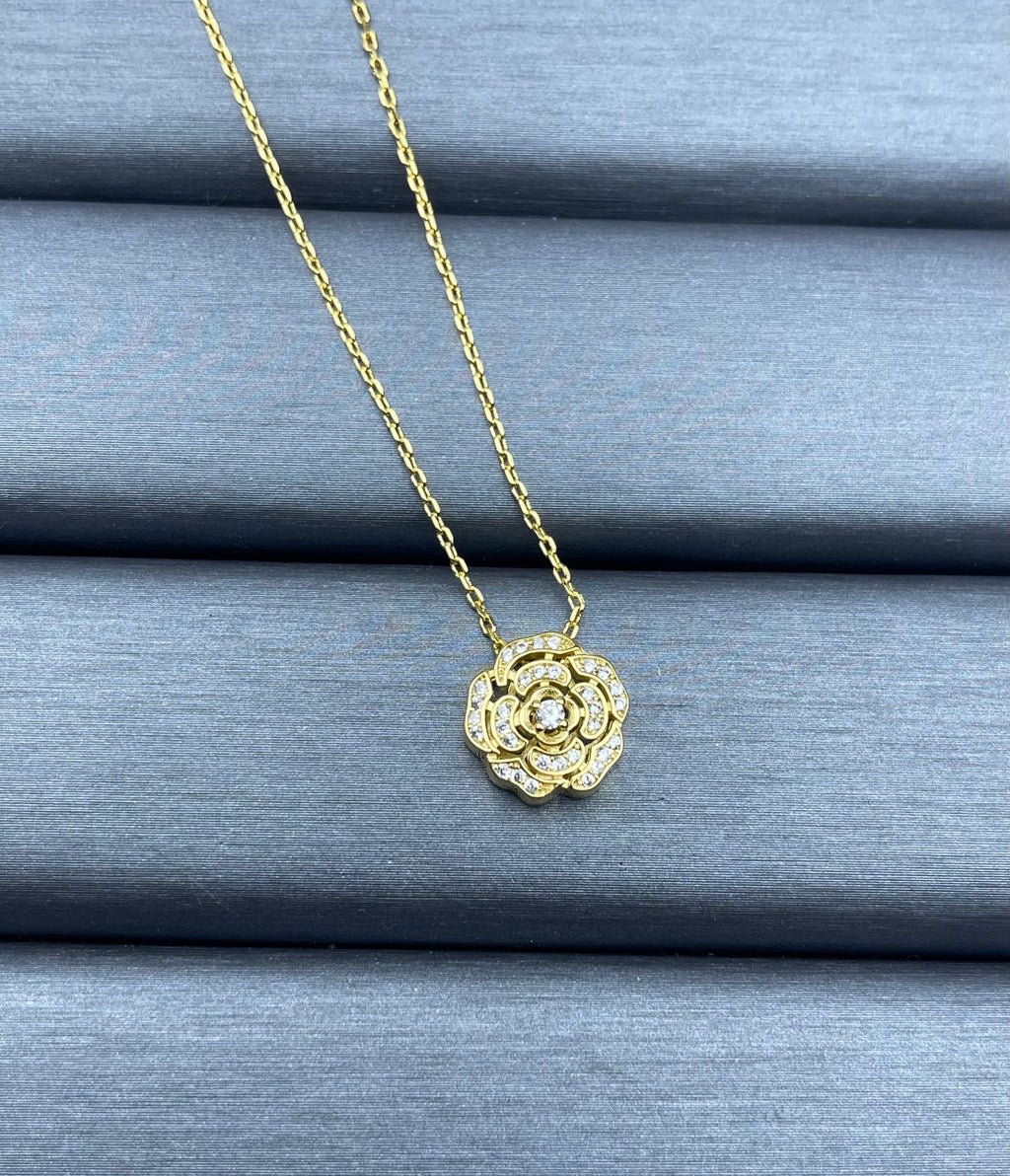 Crystal Pavé Rose Flower Pendant Necklace
