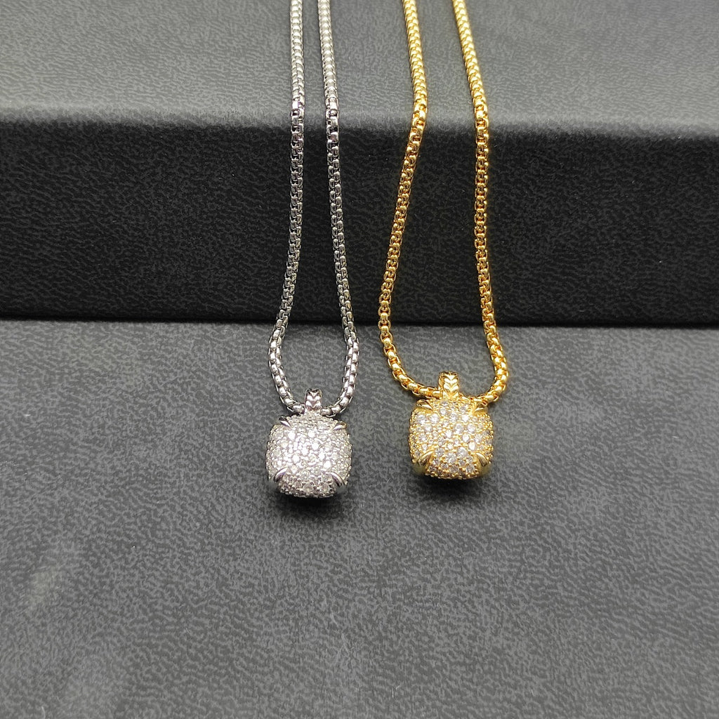 Micro Pavé Dome Pendant Box Chain Necklace