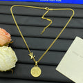 Embossed Monogram Coin Disc Pendant Cuban Chain Necklace
