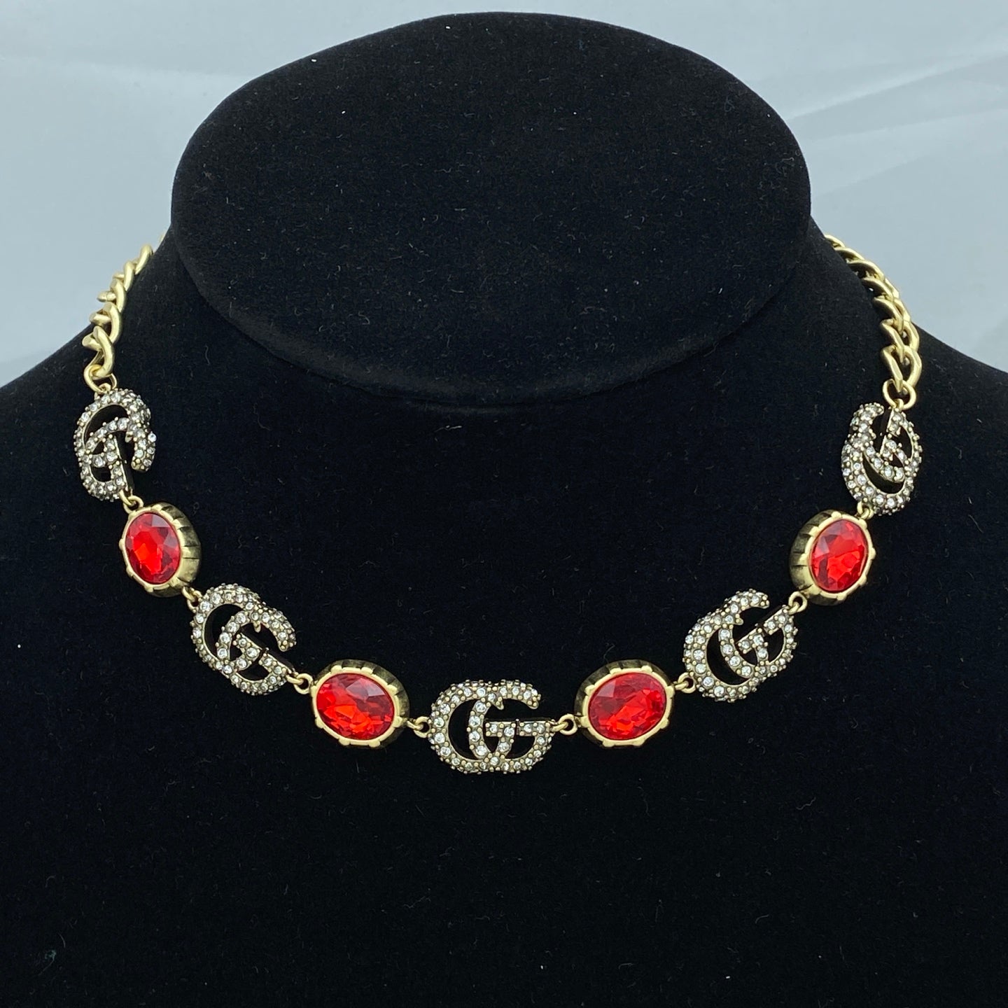 Crimson Crystal Pavé Logo Station Necklace & Bracelet Set with Drop Earrings