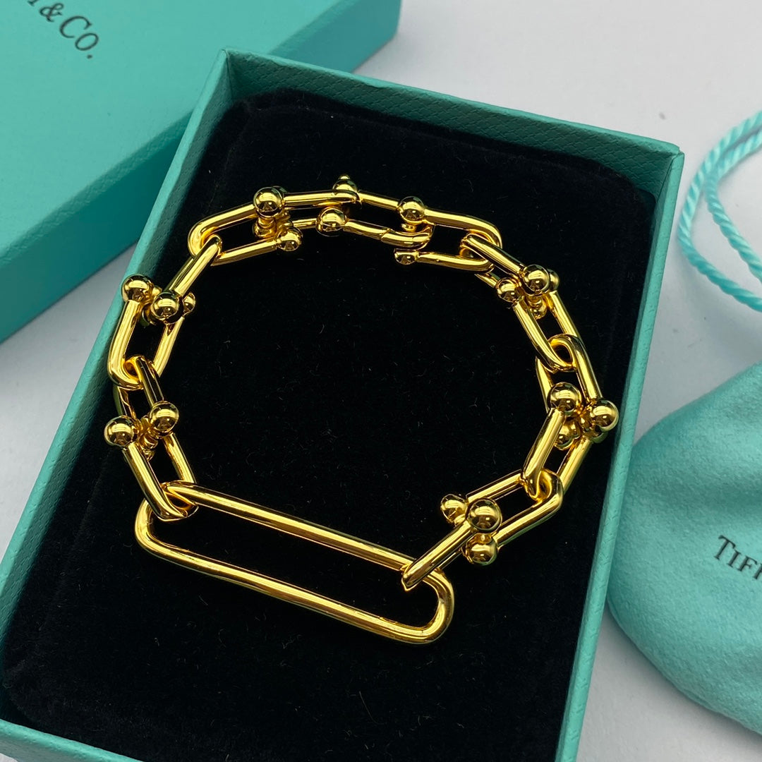Ball Stud Rectangular Link Chain Necklace & Bracelet Set