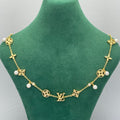 Floral Medallion & Four-Point Star Pearl Station Necklace