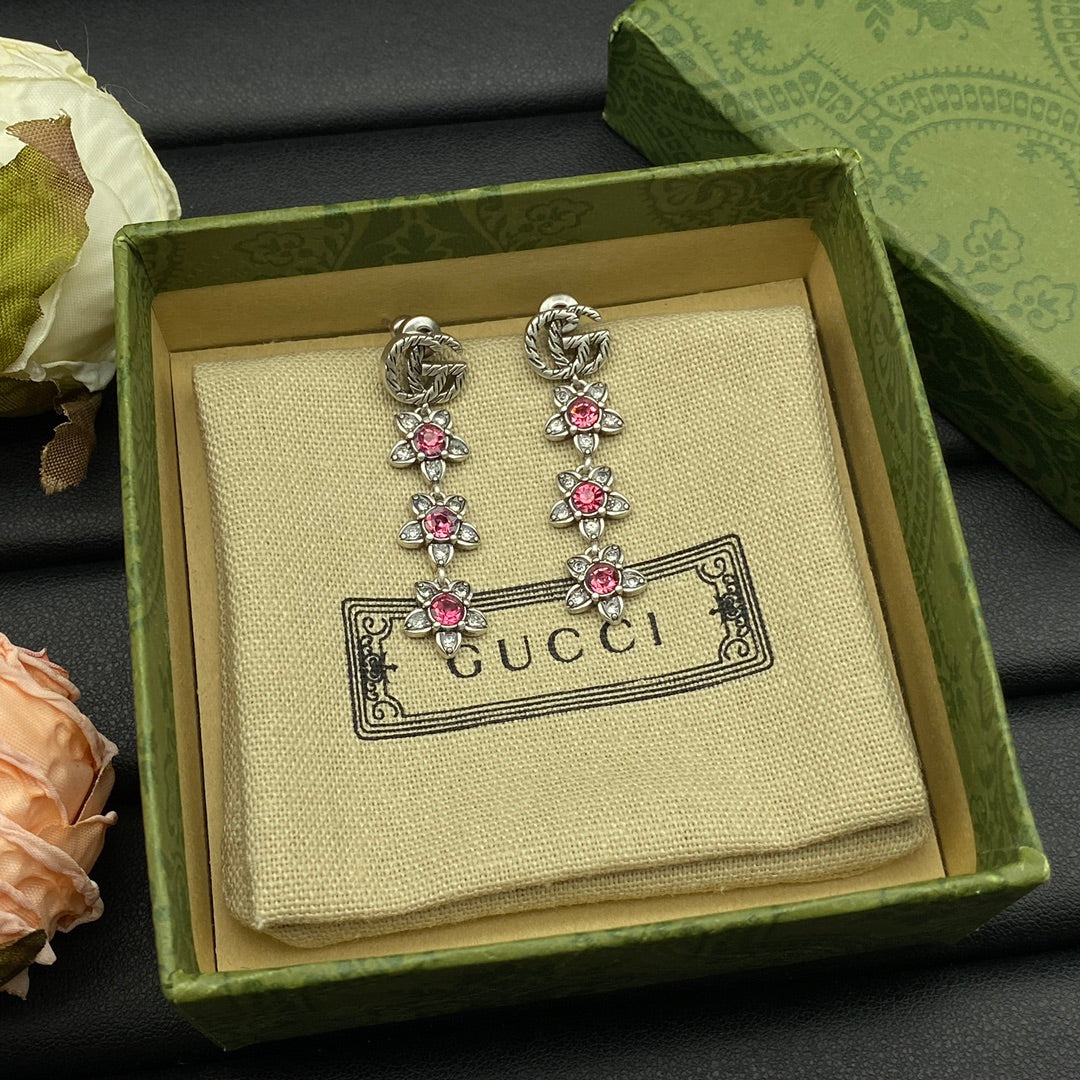Vintage Pink Crystal Daisy Logo Full Jewelry Set