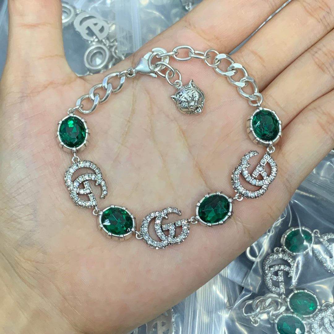 Crimson Crystal Pavé Logo Station Necklace & Bracelet Set with Drop Earrings