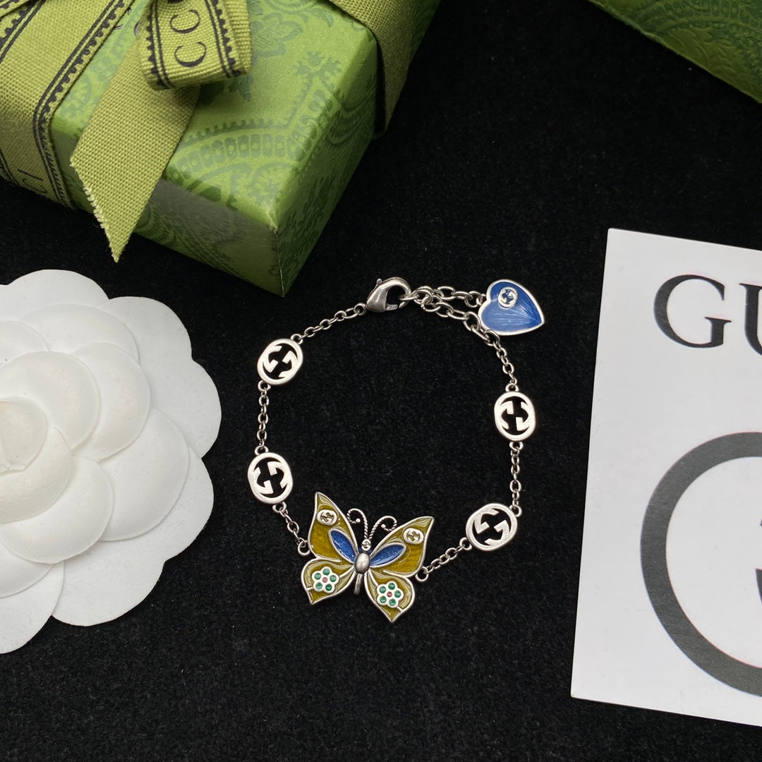 Vintage Cloisonné Butterfly Logo Chain Full Jewelry Set