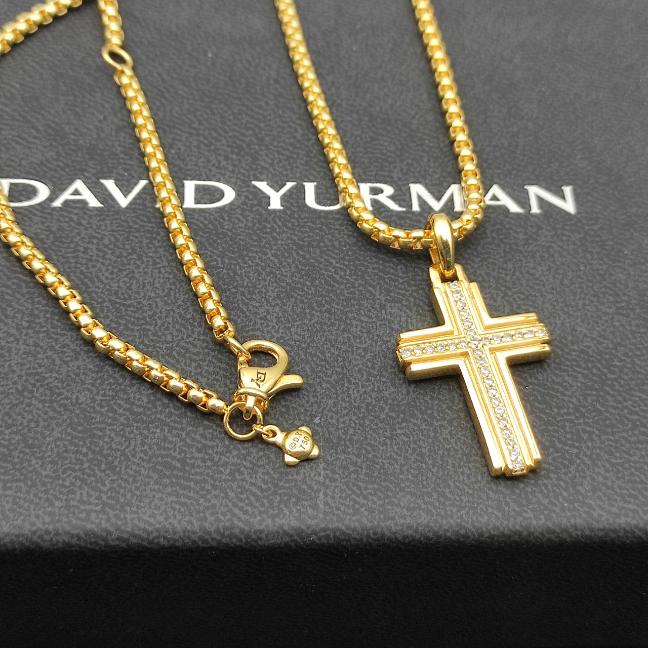 CZ Cross Box Chain Necklace
