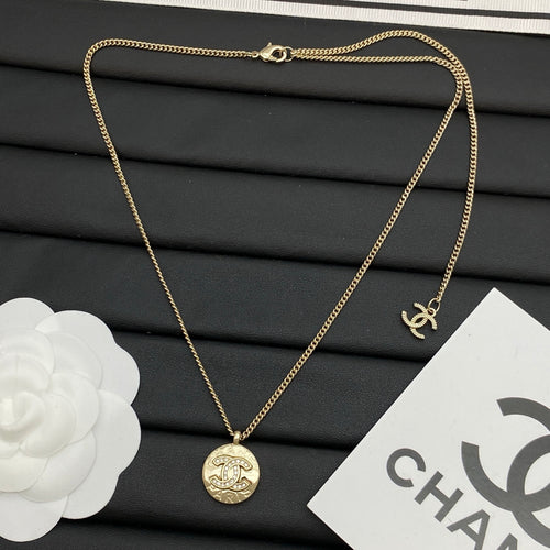 Coin Crystal Pendant Long Necklace