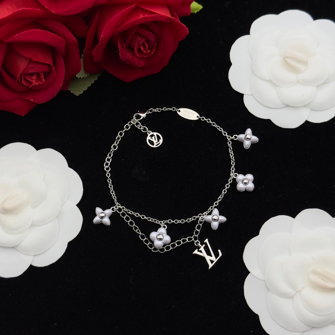 White Ceramic Flower & Logo Charm 3-Piece Set