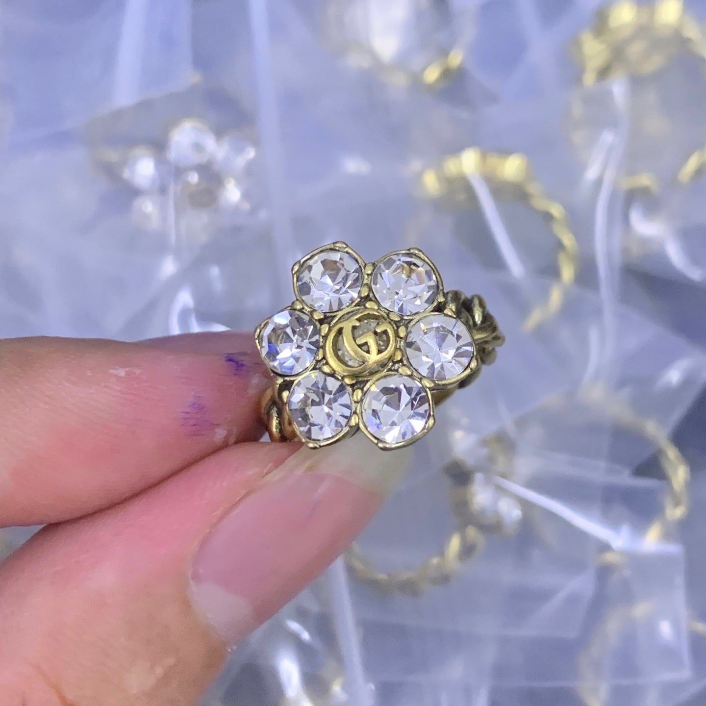 Gold Cuban Link Crystal Flower Logo Jewelry Set
