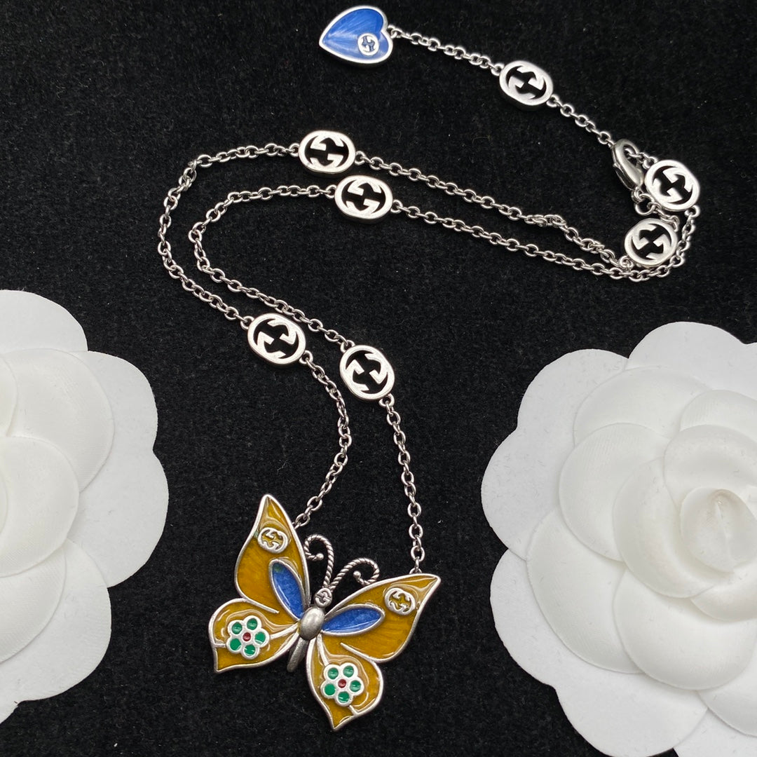 Vintage Cloisonné Butterfly Logo Chain Full Jewelry Set