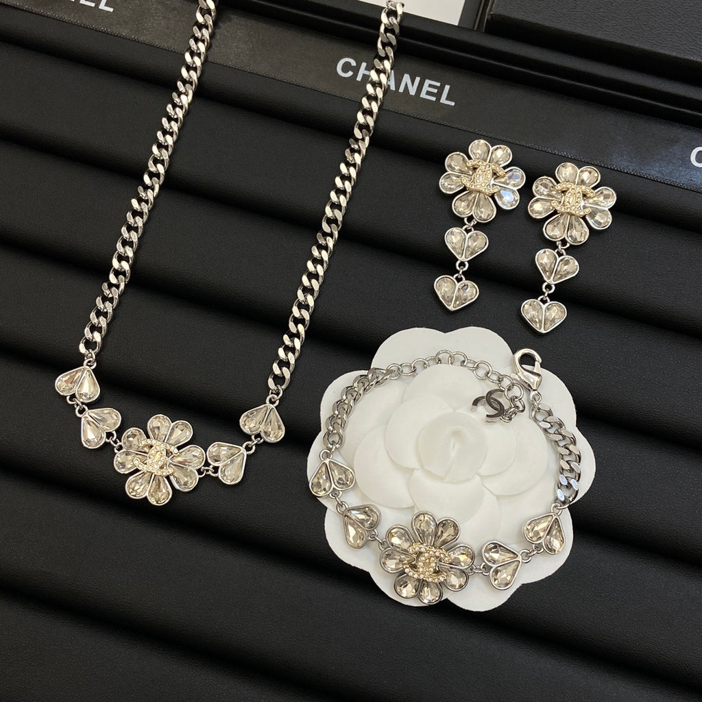Crystal Teardrop Floral Cluster Jewelry Set