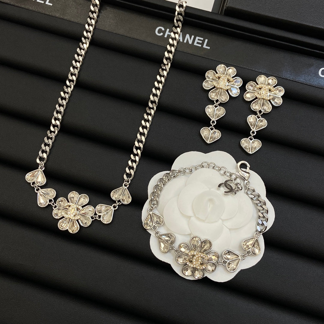 Crystal Teardrop Floral Cluster Jewelry Set