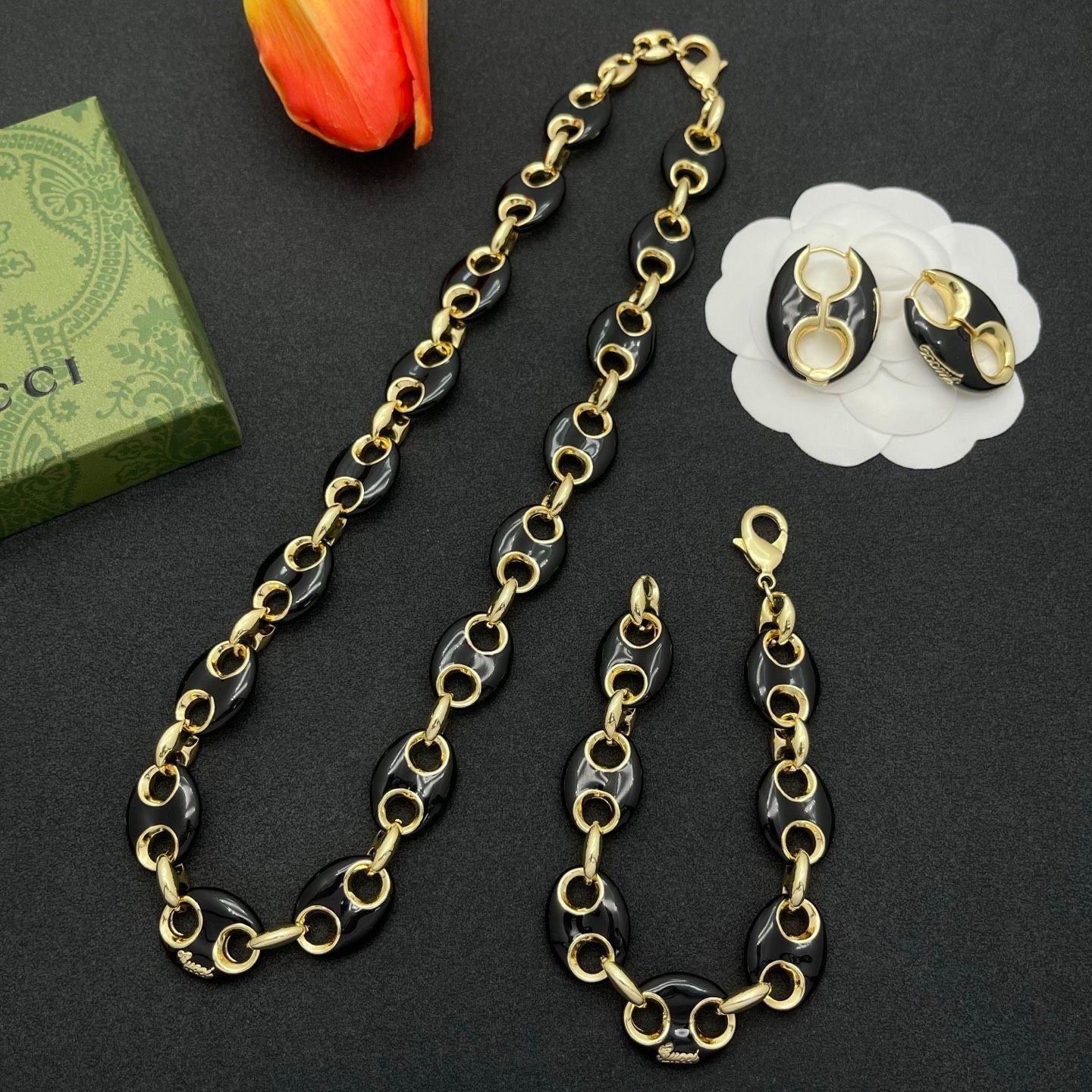Black Enamel Chain Jewelry Set
