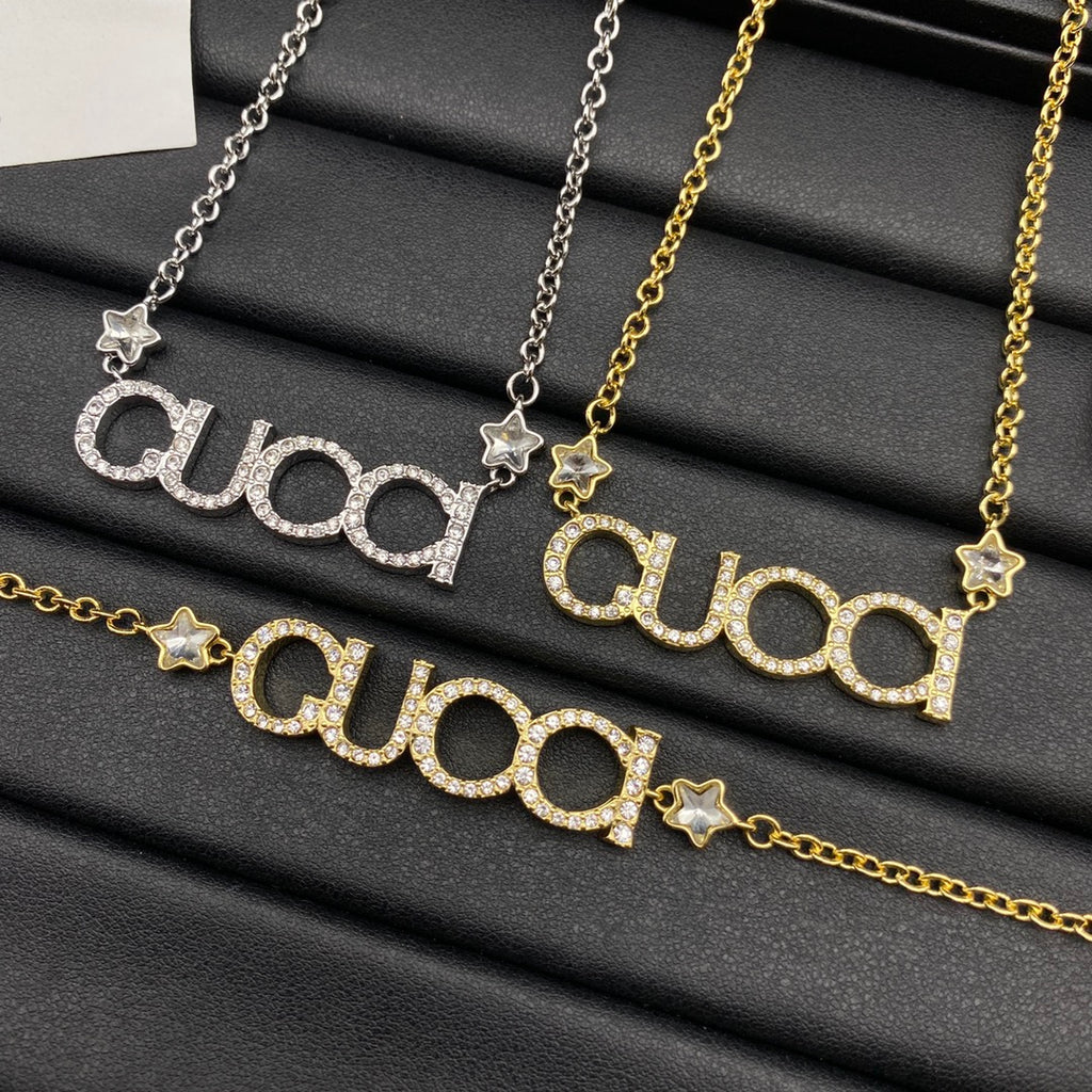 Crystal Pavé Logo Necklace & Bracelet Set
