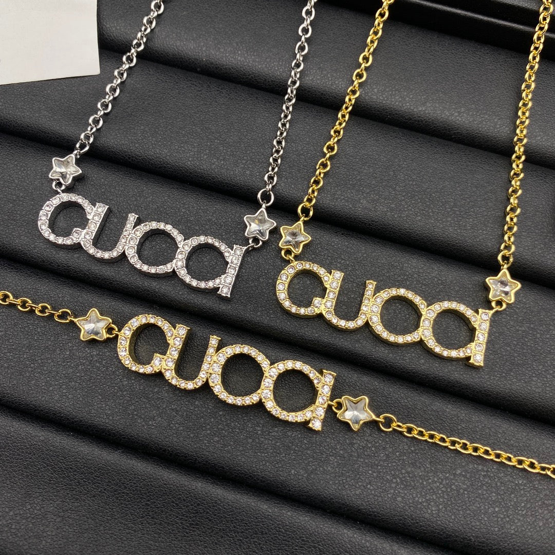 Crystal Pavé Logo Necklace & Bracelet Set