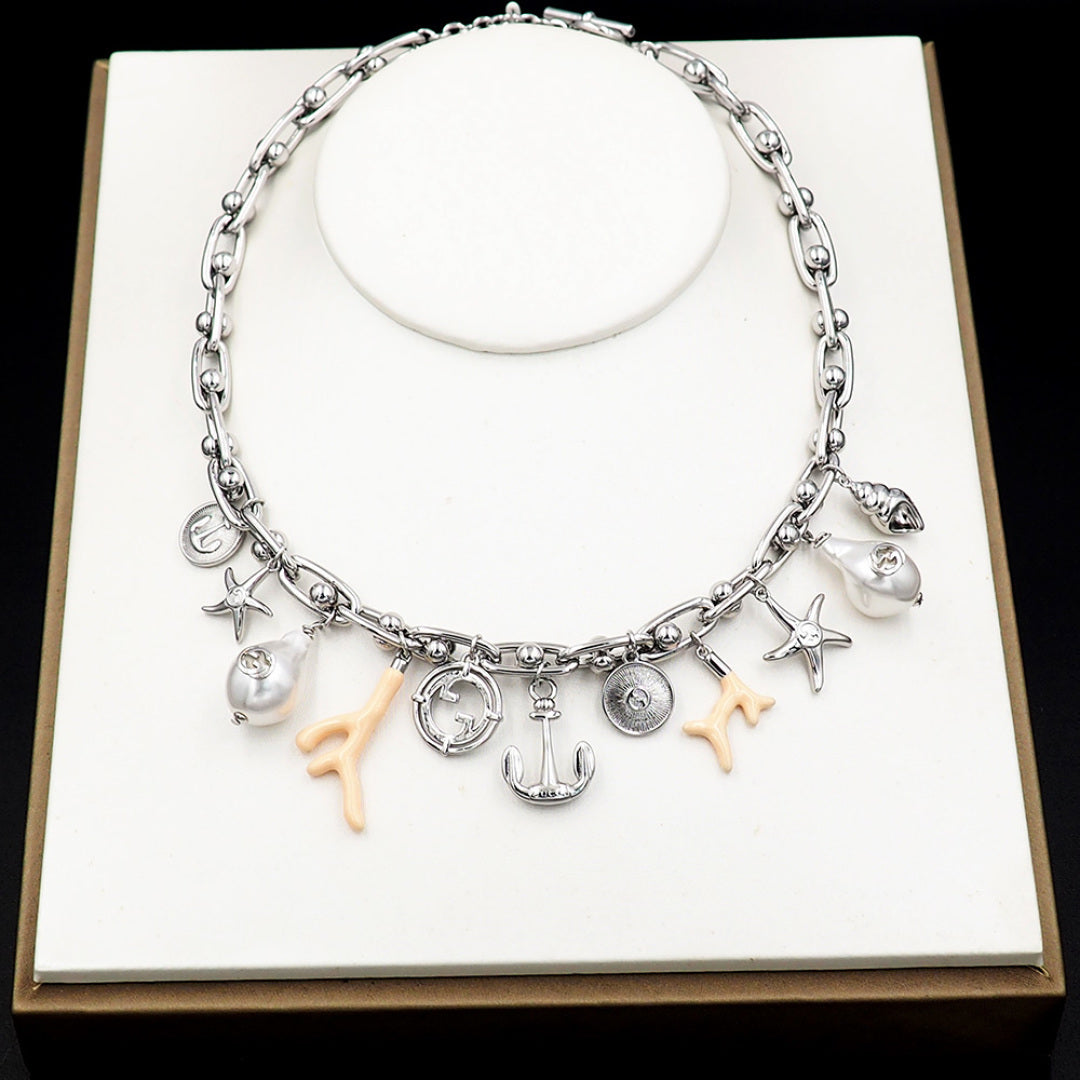 Nautical Charm Bracelet Set with Pearl & Coral