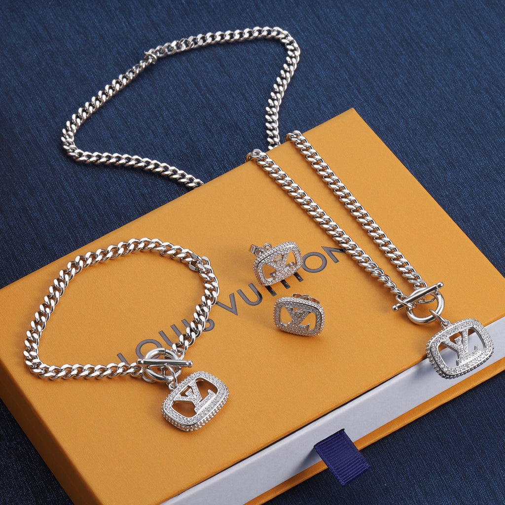 Chunky Cuban Chain Toggle Clasp Jewelry Set