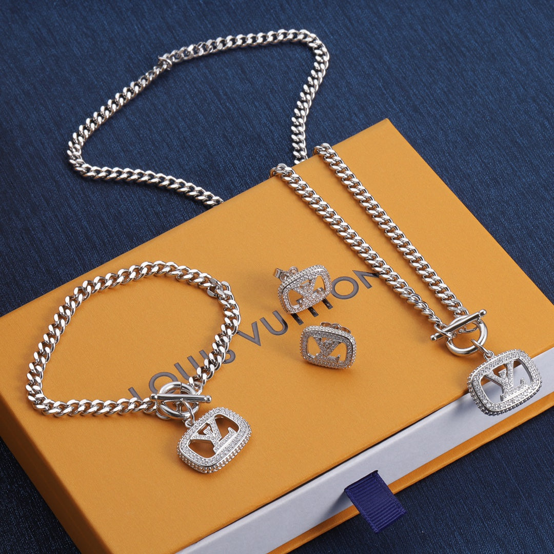 Chunky Cuban Chain Toggle Clasp Jewelry Set