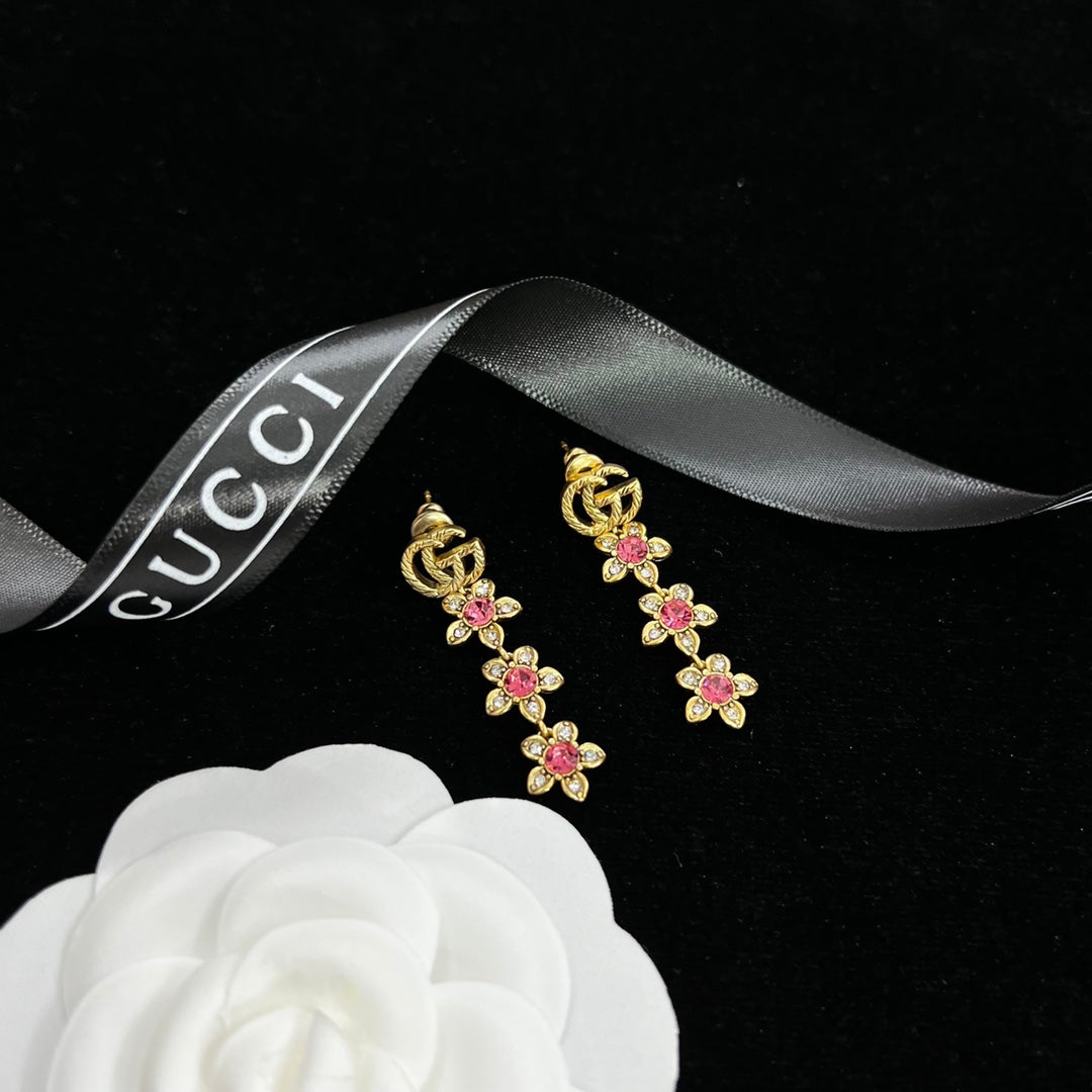 Vintage Pink Crystal Daisy Logo Full Jewelry Set