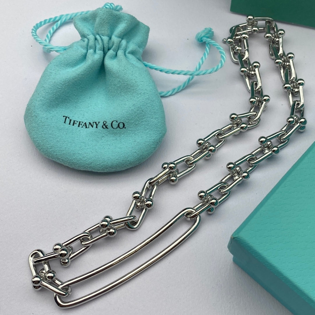Ball Stud Rectangular Link Chain Necklace & Bracelet Set