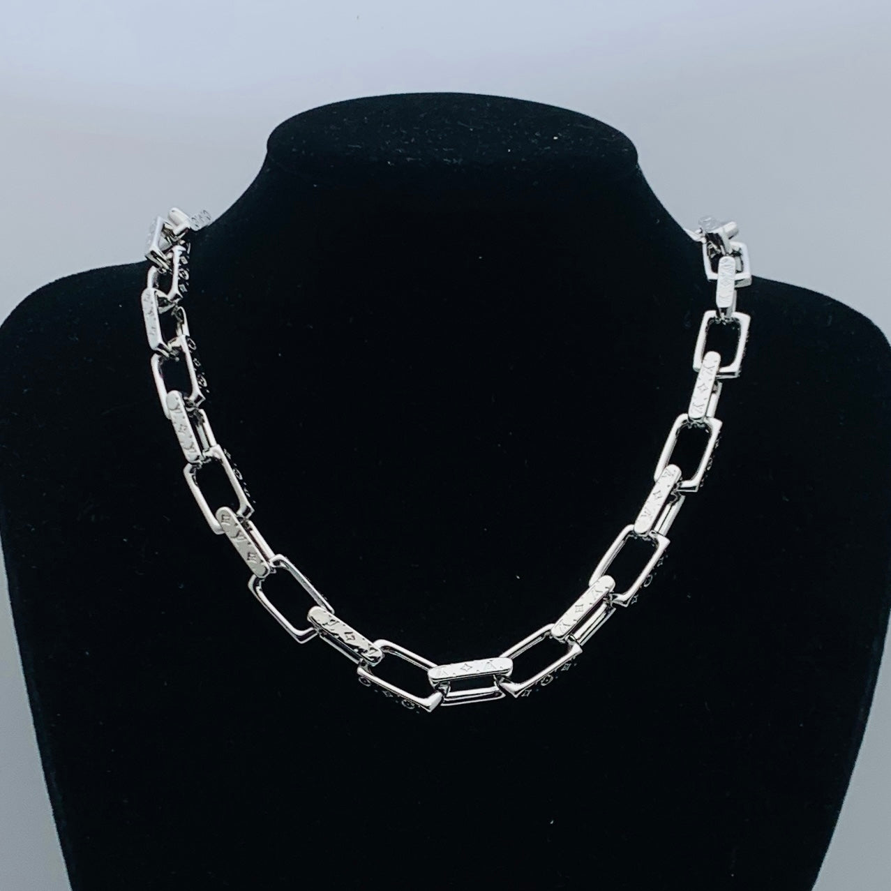 Monogram Square Link Chain Necklace & Bracelet Set