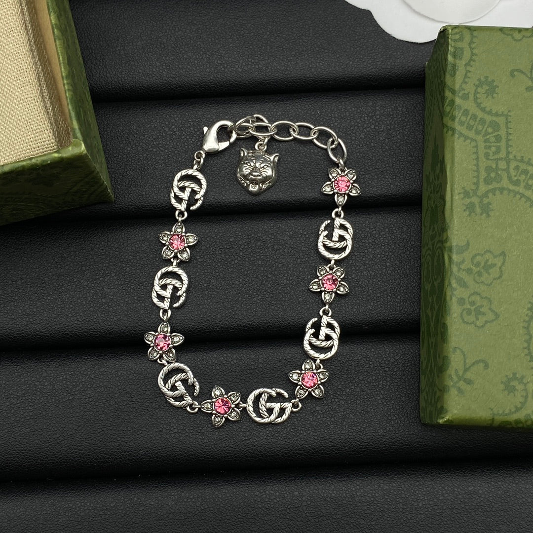 Vintage Pink Crystal Daisy Logo Full Jewelry Set