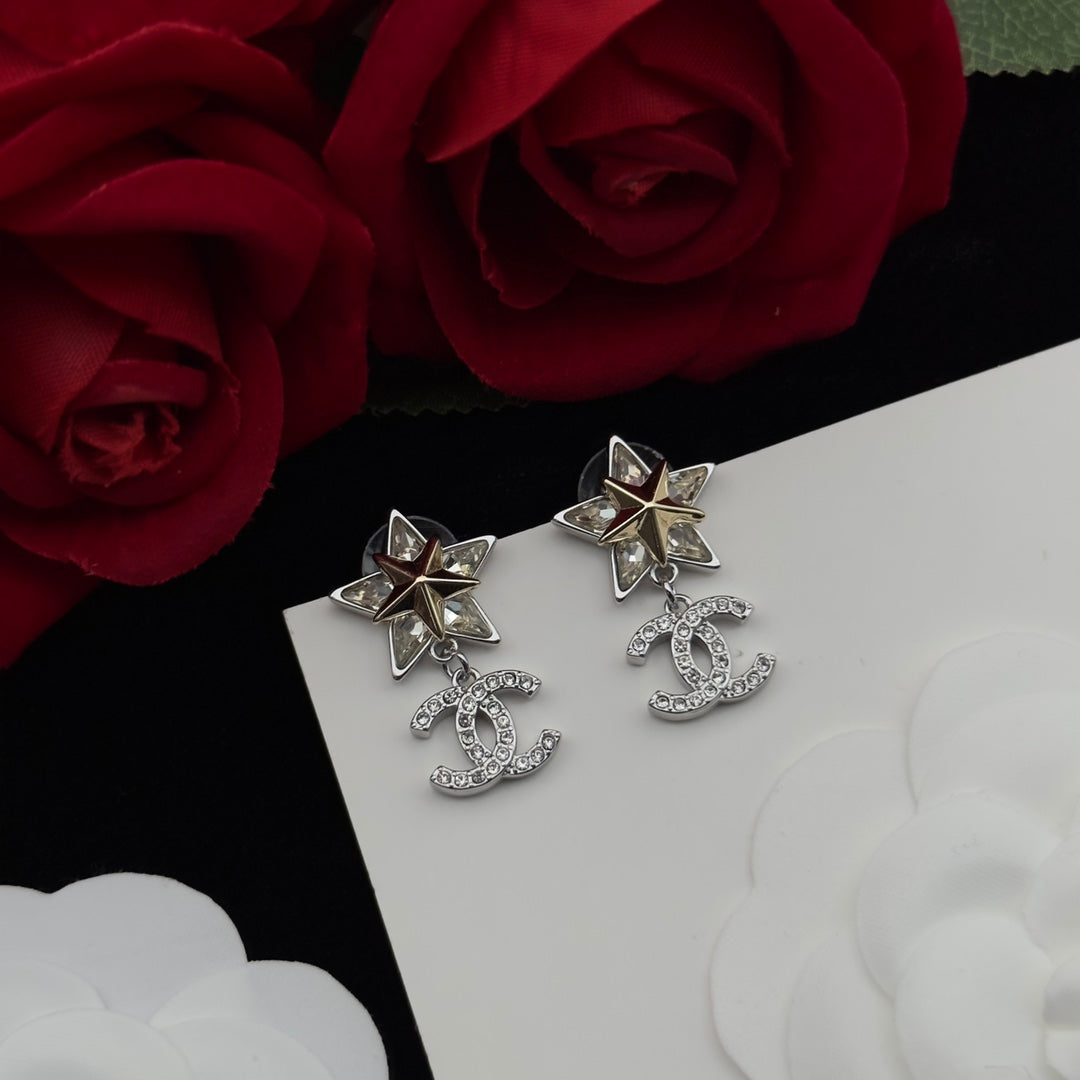 Crystal Star & Heart Lariat Necklace with Matching Drop Earrings