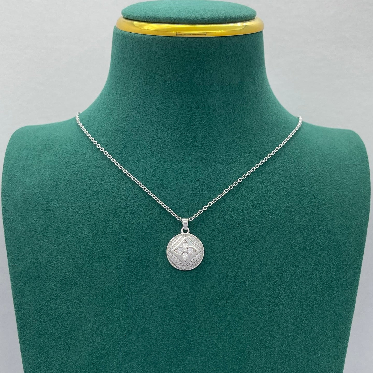 Crystal Floral Medallion Pendant Necklace