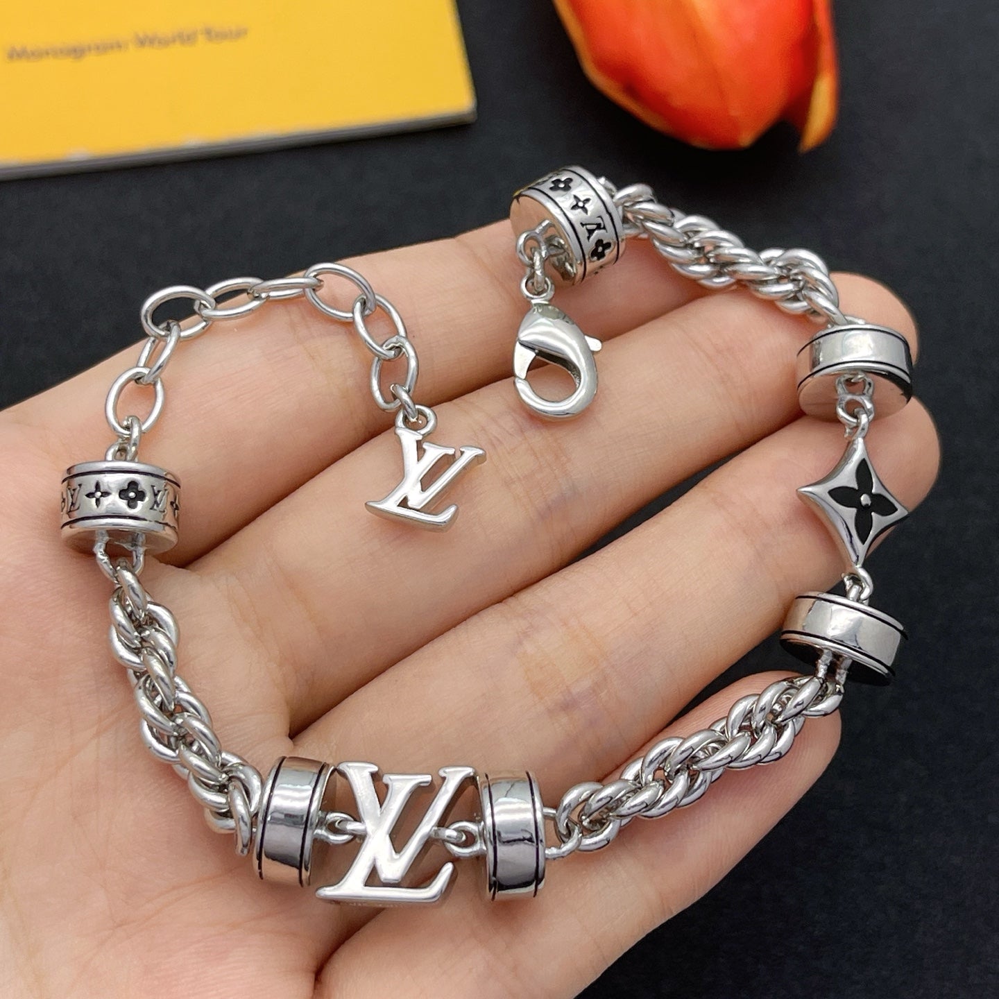 Rope Chain Logo Charm Necklace & Bracelet Set