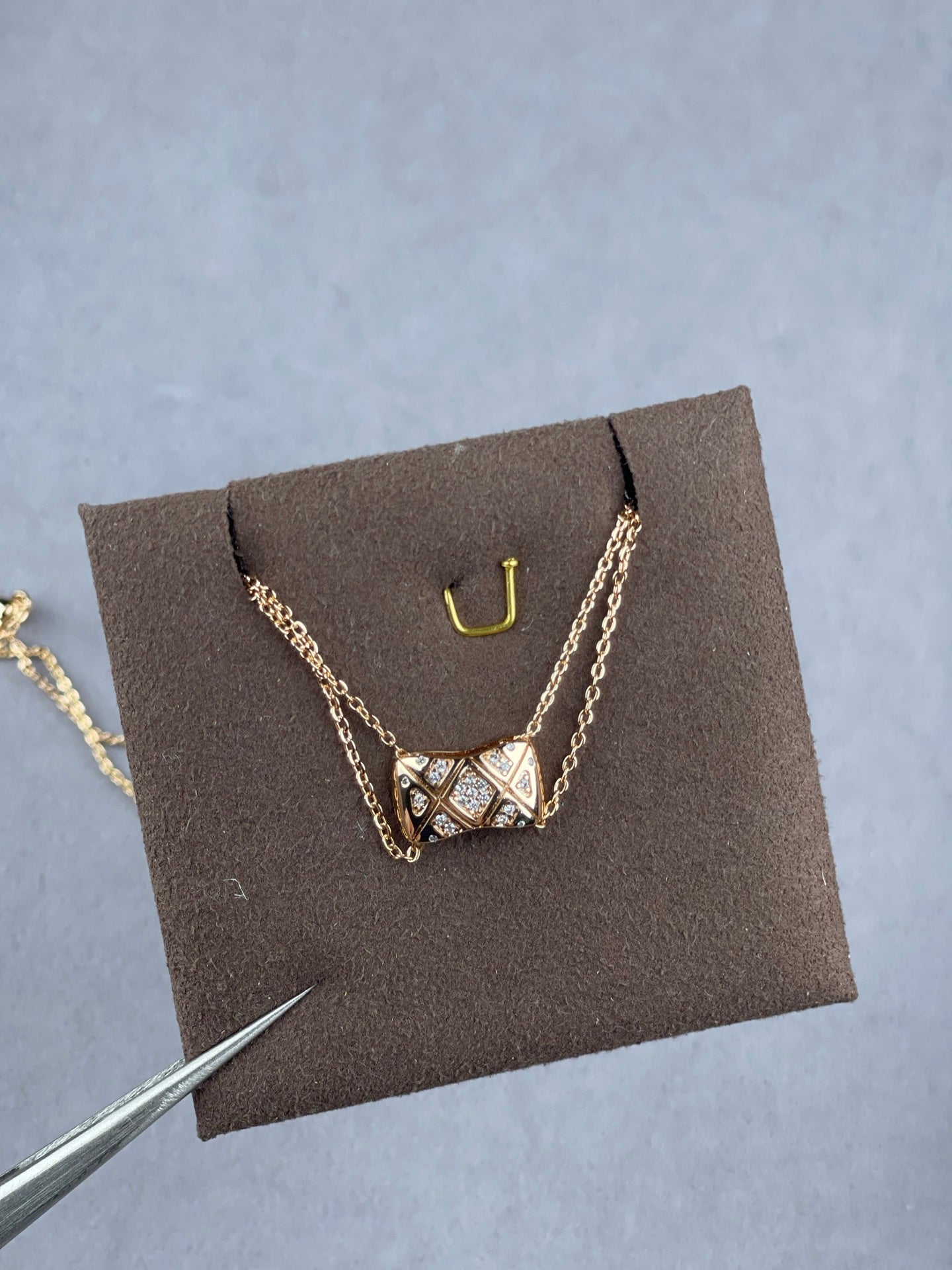 Quilted Pavé Crystal Bar Pendant Necklace