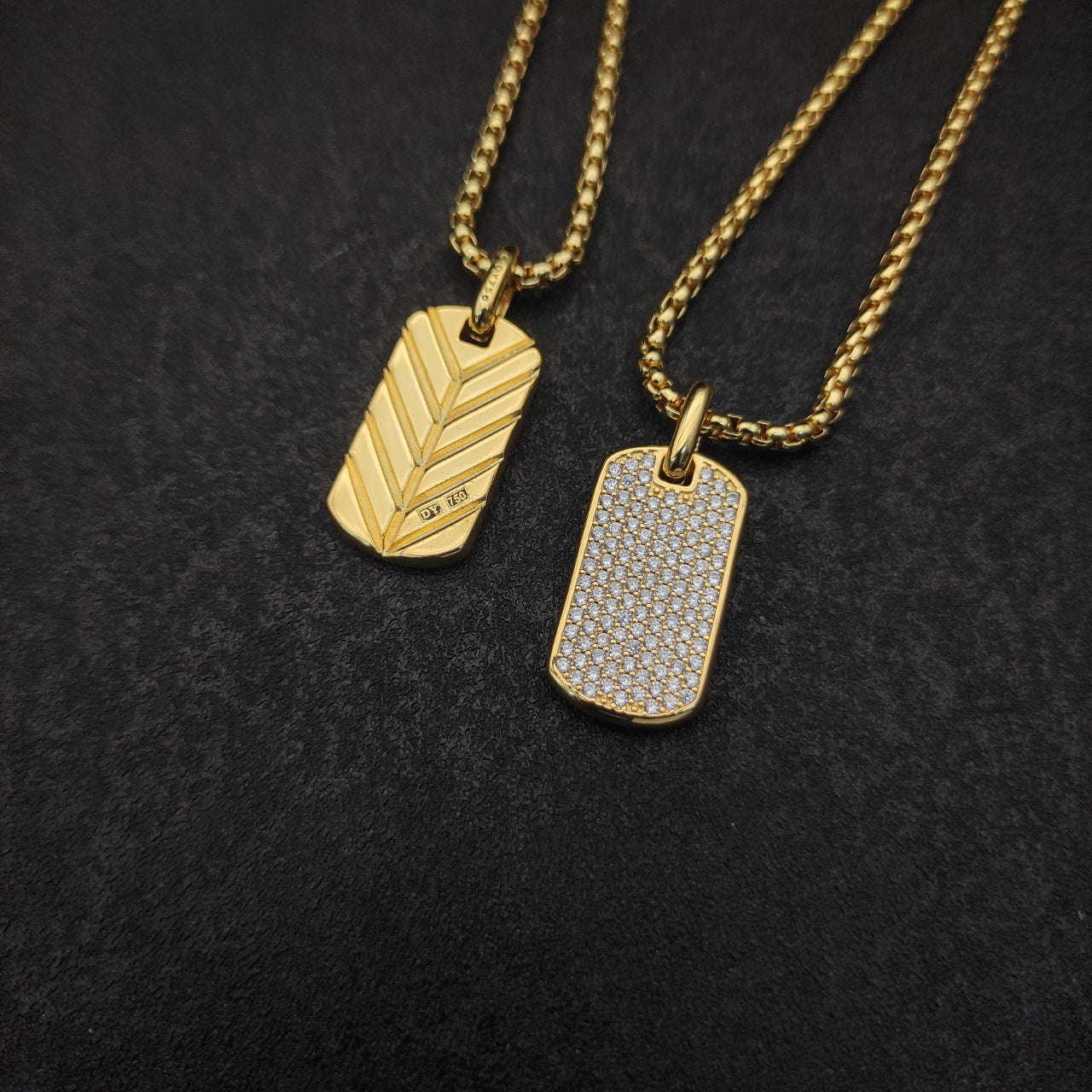 Pavé Crystal Dog Tag Chain Necklace