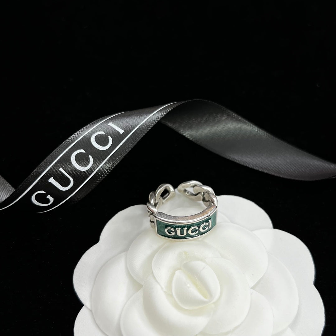 Green Enamel Logo Bar Cuban Chain Jewelry Set