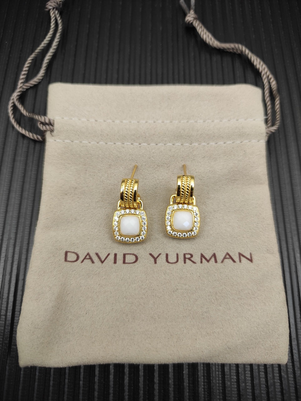 Pavé Halo Cushion Gemstone Drop Earrings