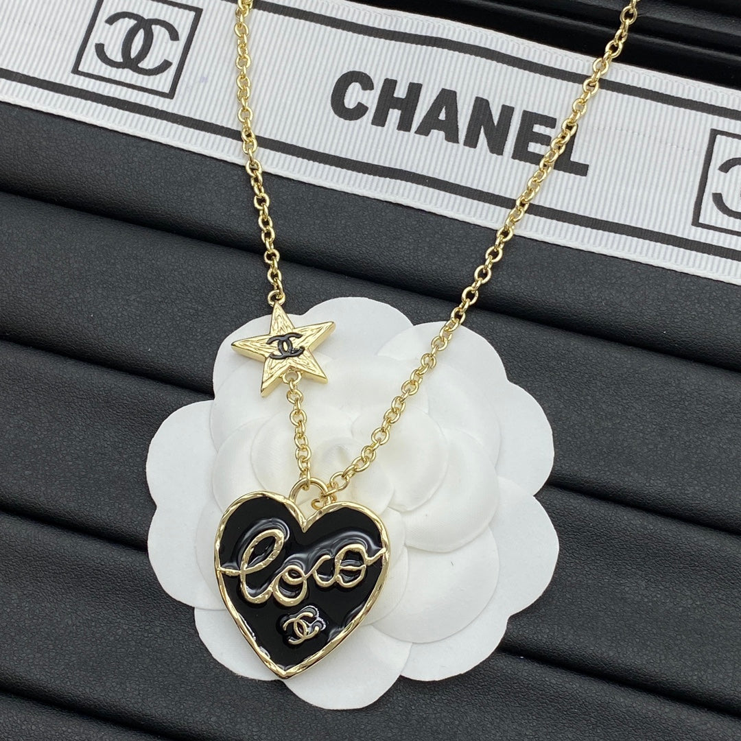 Hollow COCO Heart & CC Star Double Charm Pendant Necklace – Gold & Silver