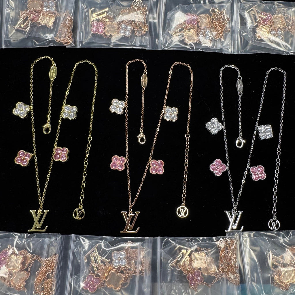 Crystal Clover Multi-Charm Station Necklace
