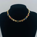 Vintage Gold Rainbow Gemstone Butterfly Cuban Chain Jewelry Set