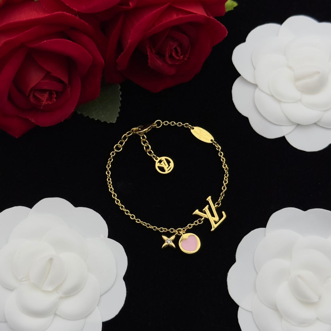 Pink Enamel Circle & Star Crystal Charm 4-Piece Set