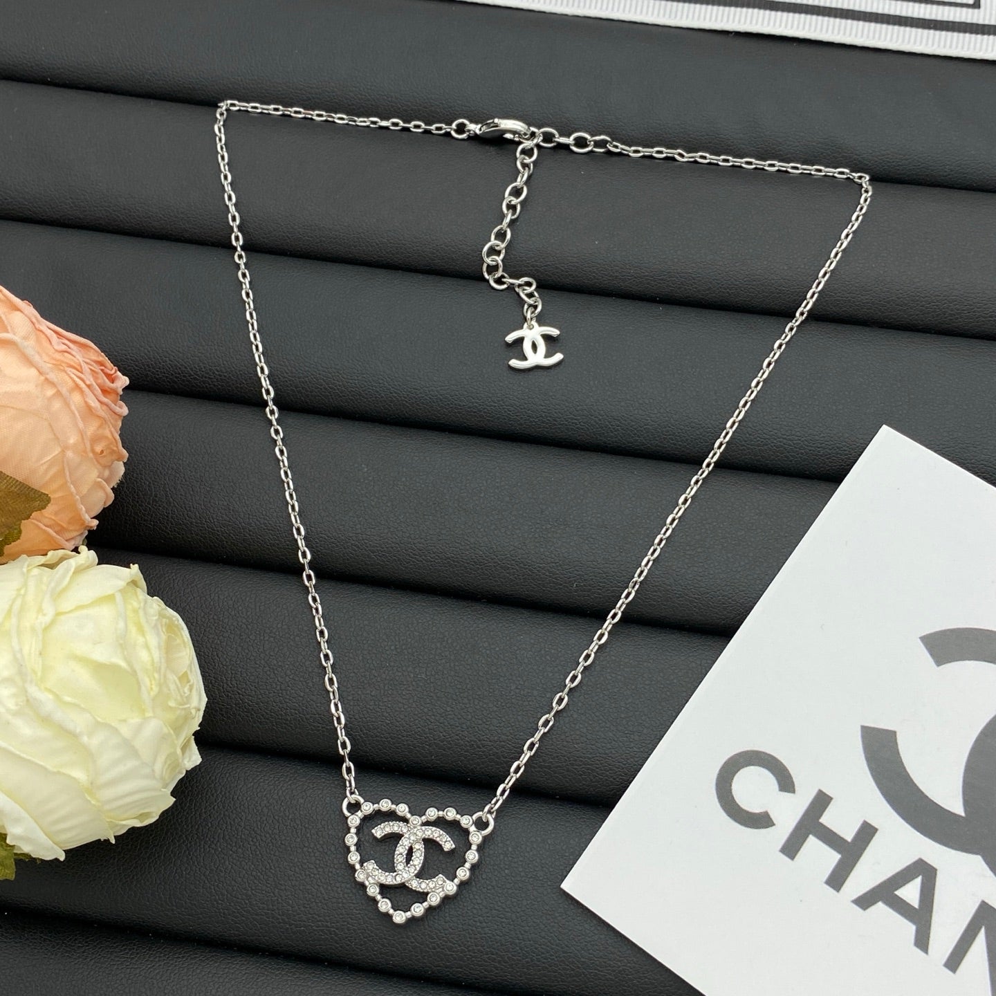 Crystal Heart Outline & Rhinestone Charm Necklace – Gold & Silver