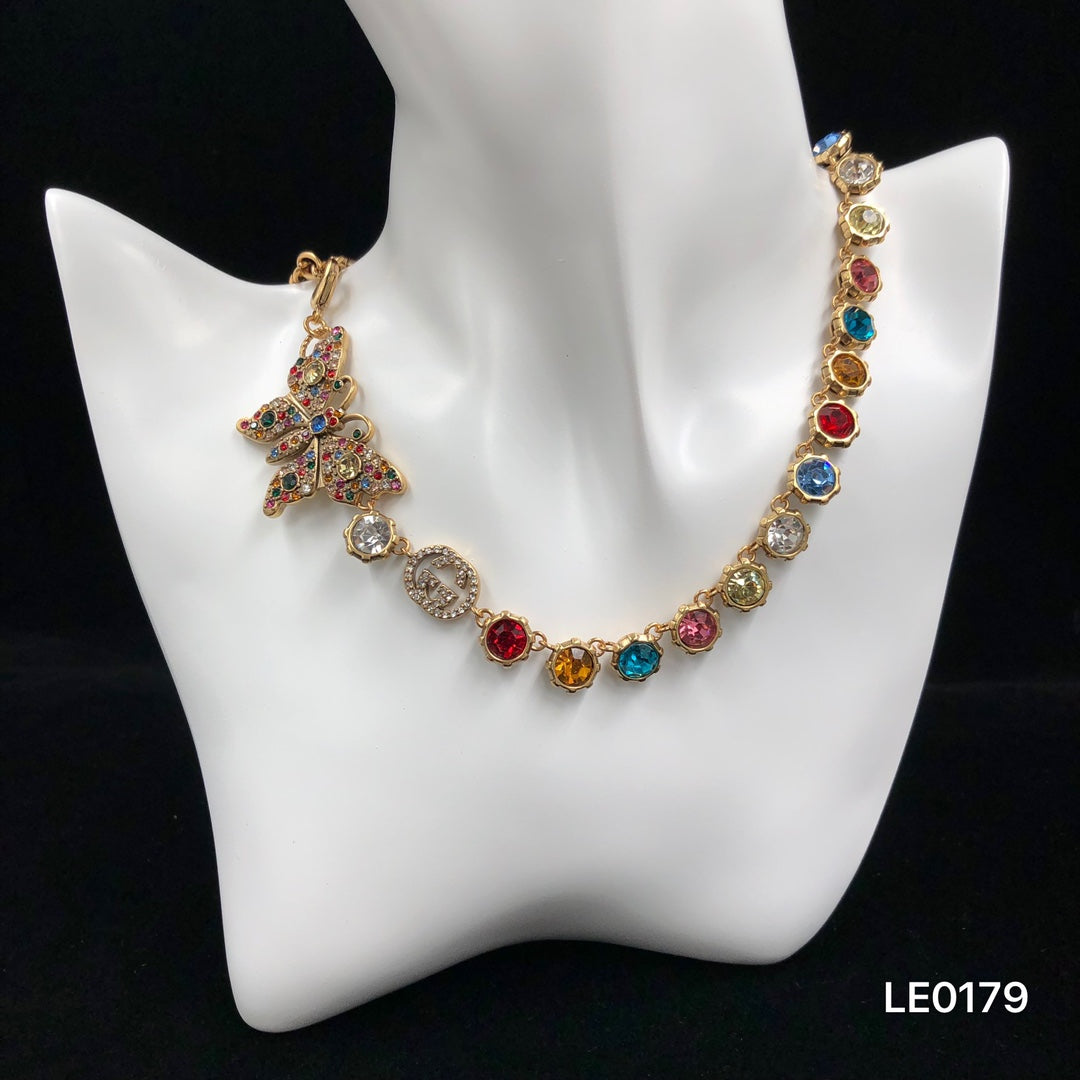 Rainbow Crystal Butterfly Jewelry Set